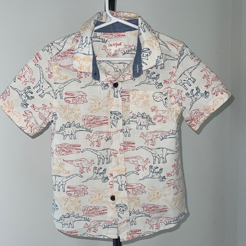 Boys dinosaur, short sleeve button up